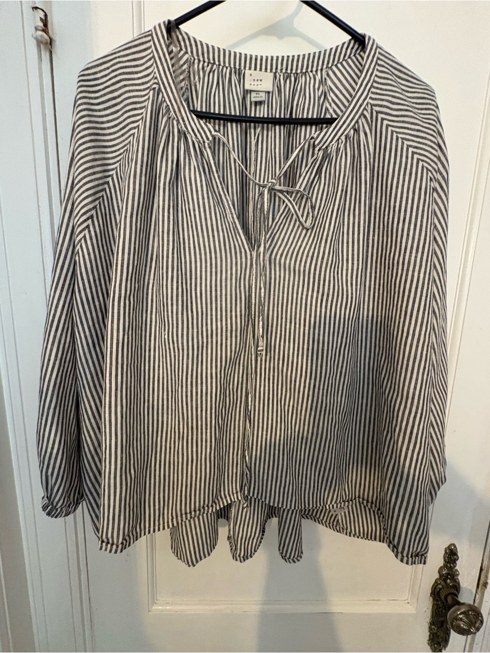 a new day Black and White Striped Tie-Neck Blouse